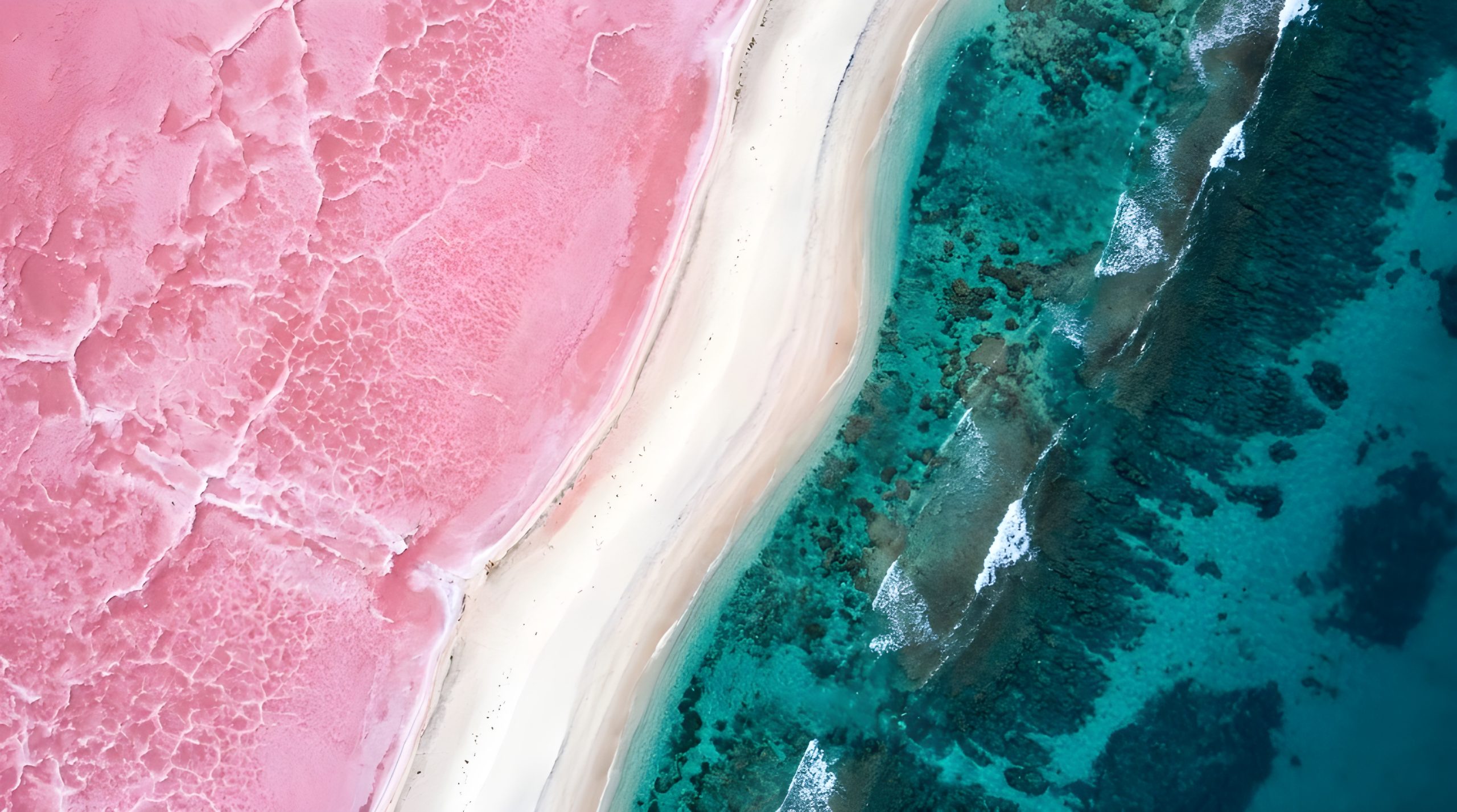 Stunning Pink Lake Blue Ocean Aerial Wallpaper 2026
