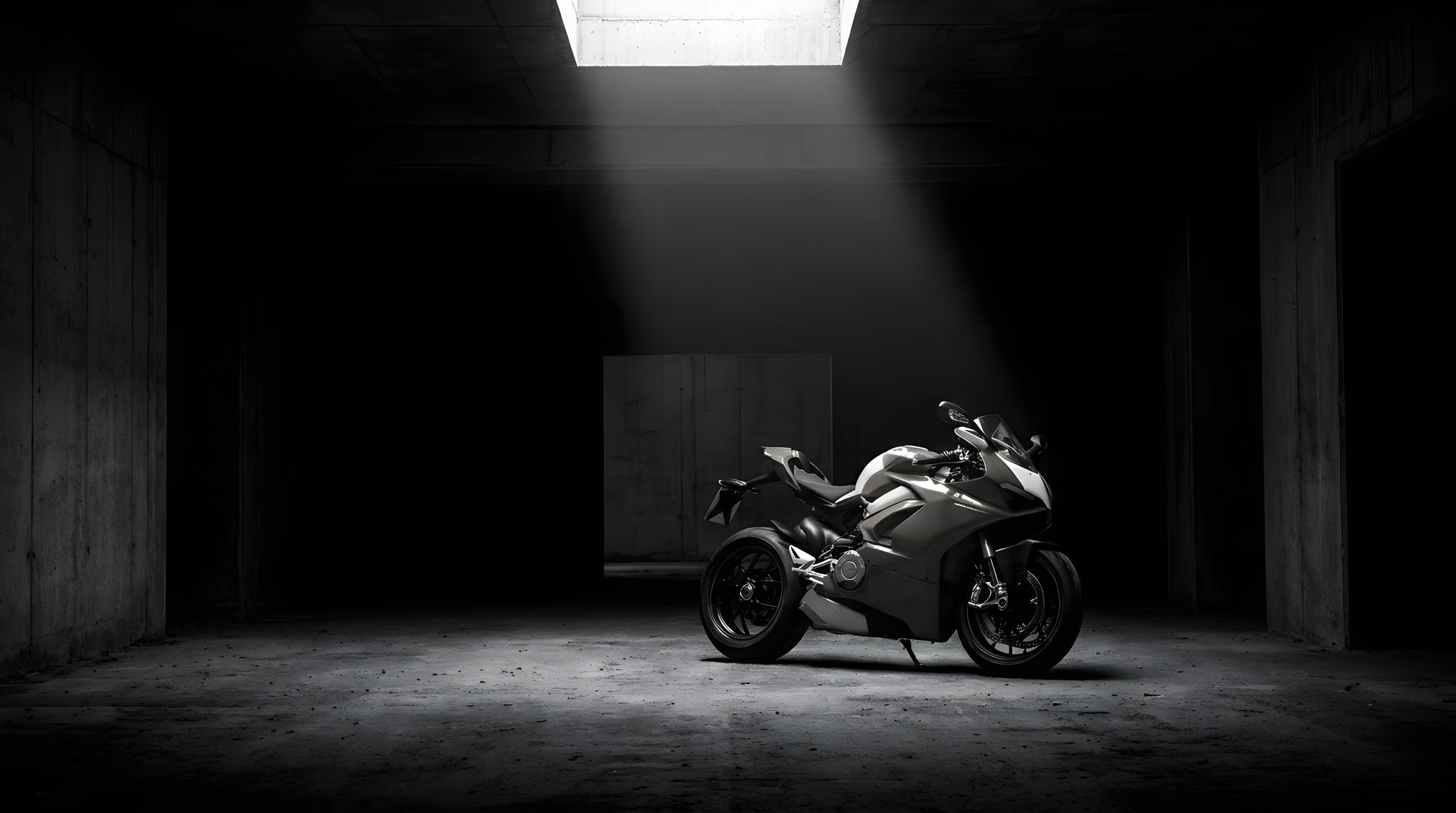 Stunning Monochrome Sports Bike Skylight Wallpaper 2026