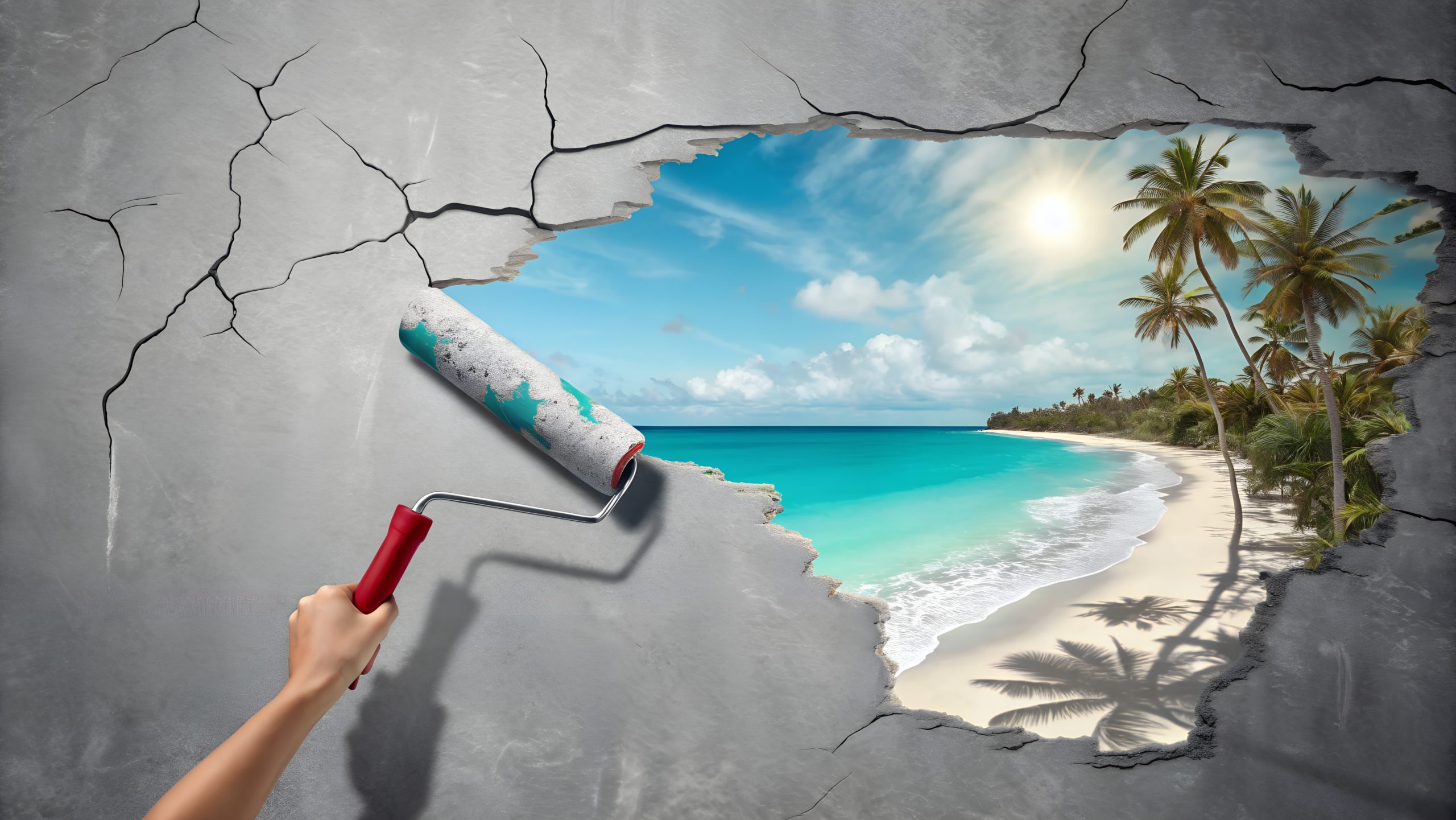 High quality Beach Mural Painting Hand Process Illustration