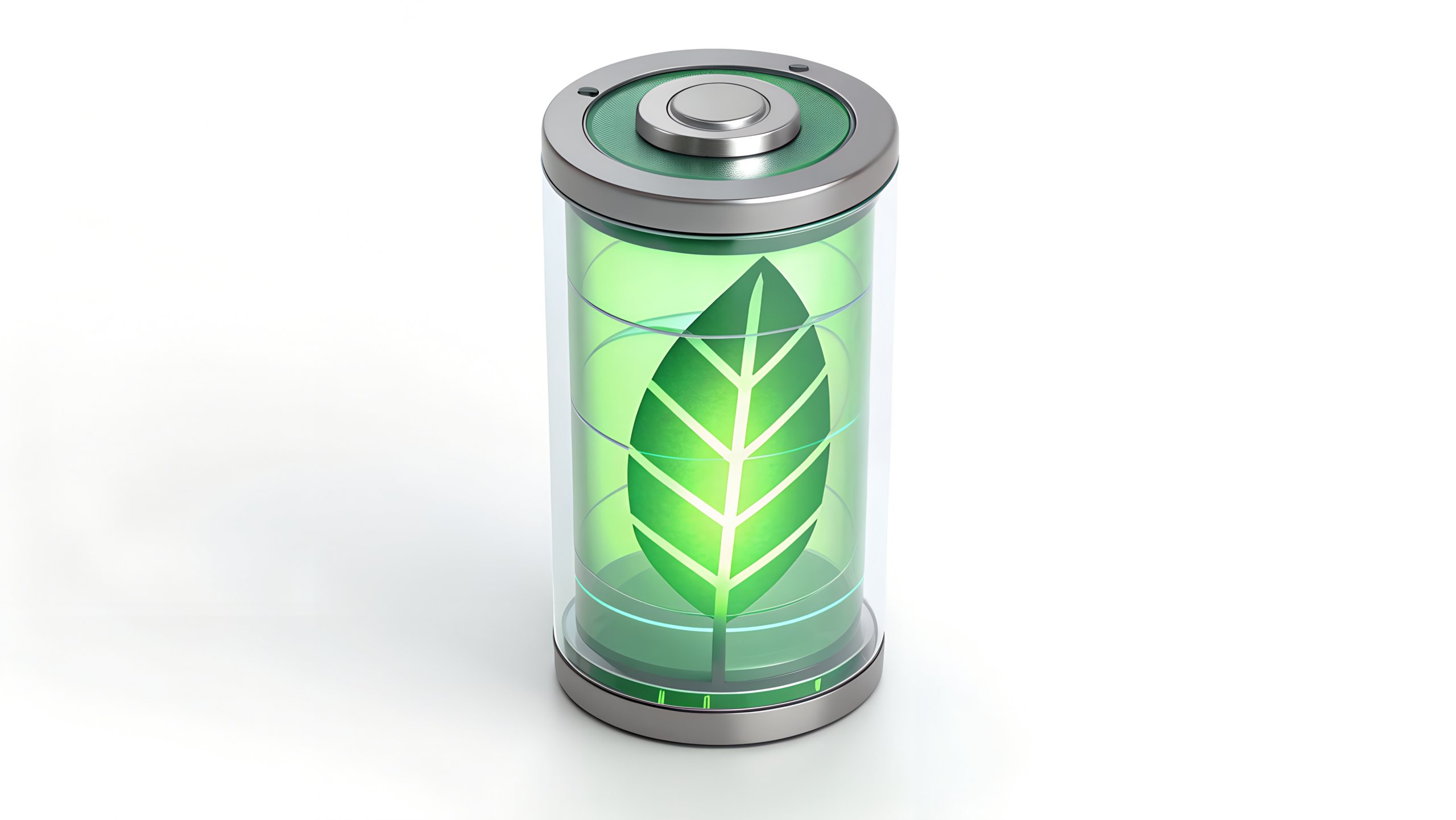 3D Glassmorphism Eco-Friendly Battery Leaf Icon