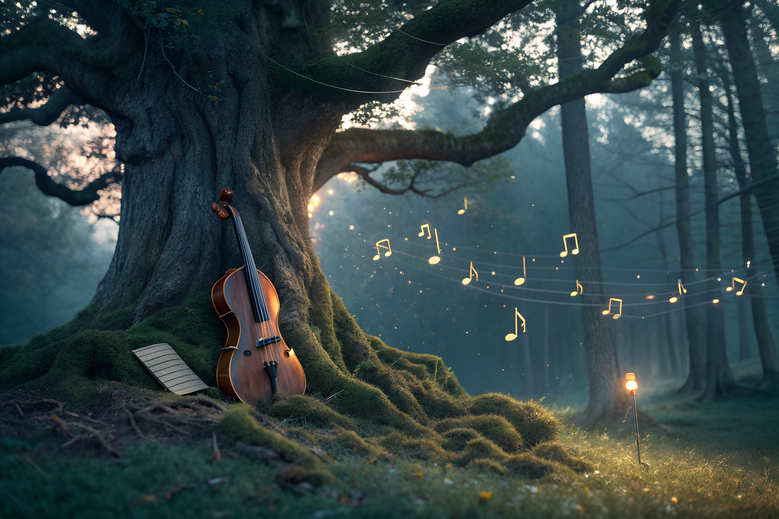 Unique Mystical Music Tree in Ancient Fantasy Forest